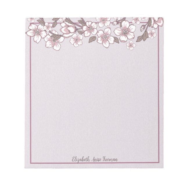 Lavender Cherry Blossom Personalised Notepad (Front)