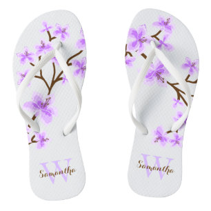 Lavender Cherry Blossoms Monogrammed Flip Flops