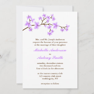 Lavender Cherry Blossoms Wedding Invitation