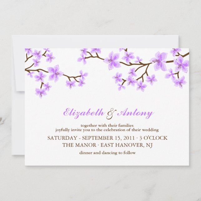 Lavender Cherry Blossoms Wedding Invitation (Front)
