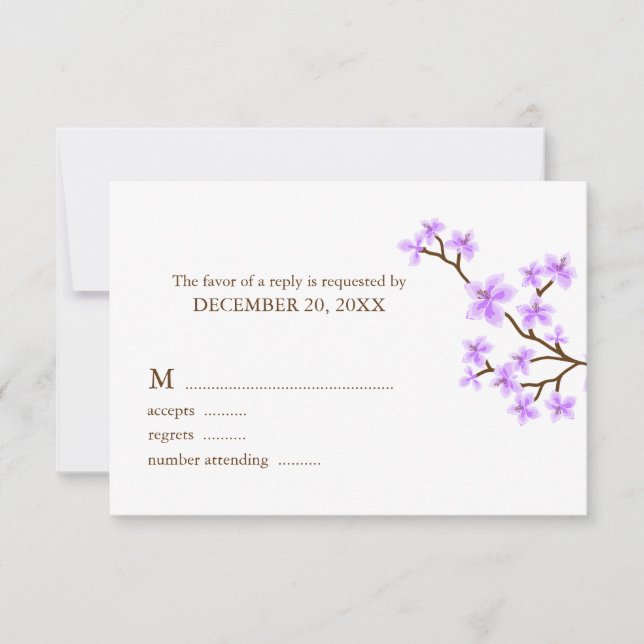 Lavender Cherry Blossoms Wedding Response Cards (Front)