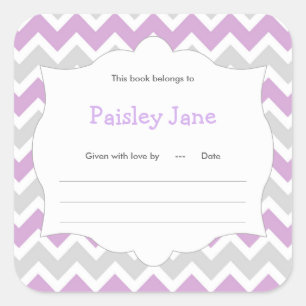 Lavender Chevron Book baby shower Bookplate label