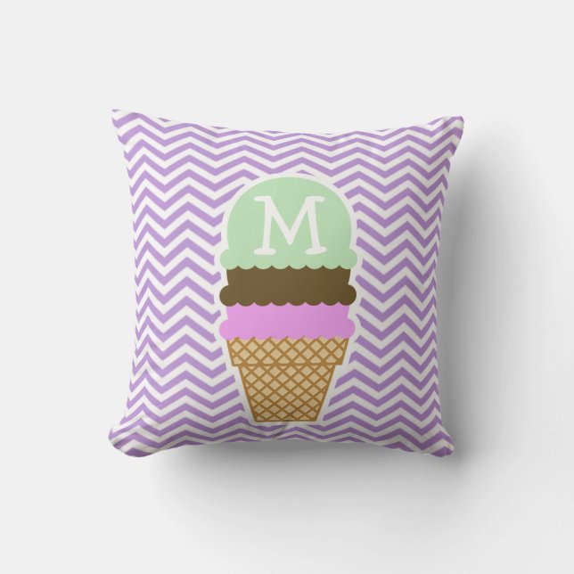 Lavender Chevron Stripes; Ice Cream Cone Cushion (Front)