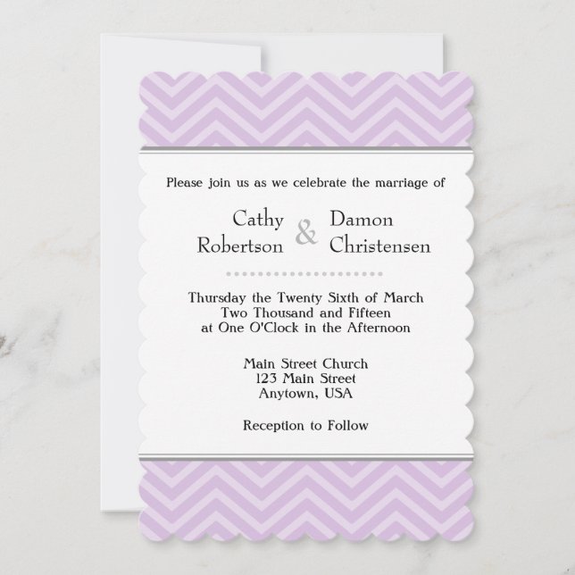 Lavender Chevron Wedding Invitations (Front)
