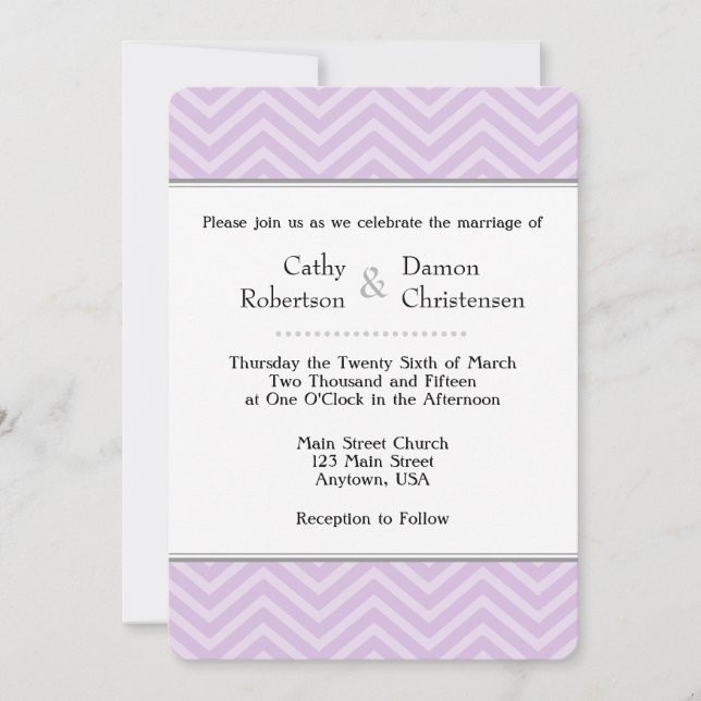 Lavender Chevron Wedding Invitations (Front)