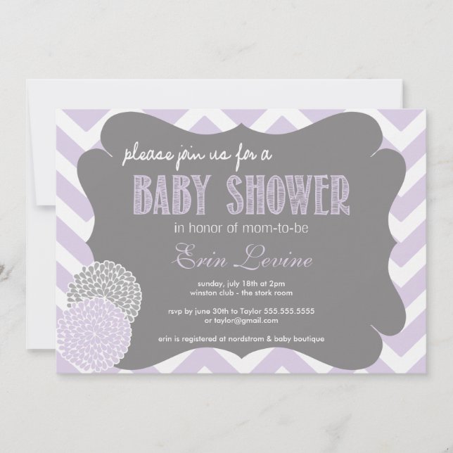 Lavender Chic Chevron Baby Shower Invitation (Front)