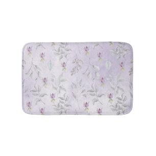 Lavender Chic Floral Leaves Pattern Bath Mat