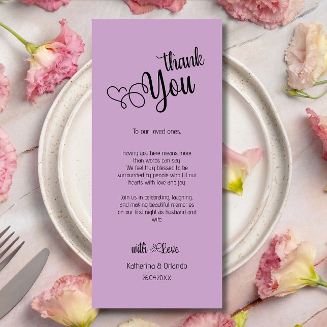 Lavender Chic Wedding Place Setting Thank You Card (Creator Uploaded)