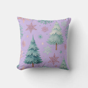 Lavender Christmas Tree and Snowflake Throw Pillow