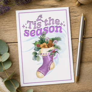 Lavender Christmas Watercolor Stocking  Card