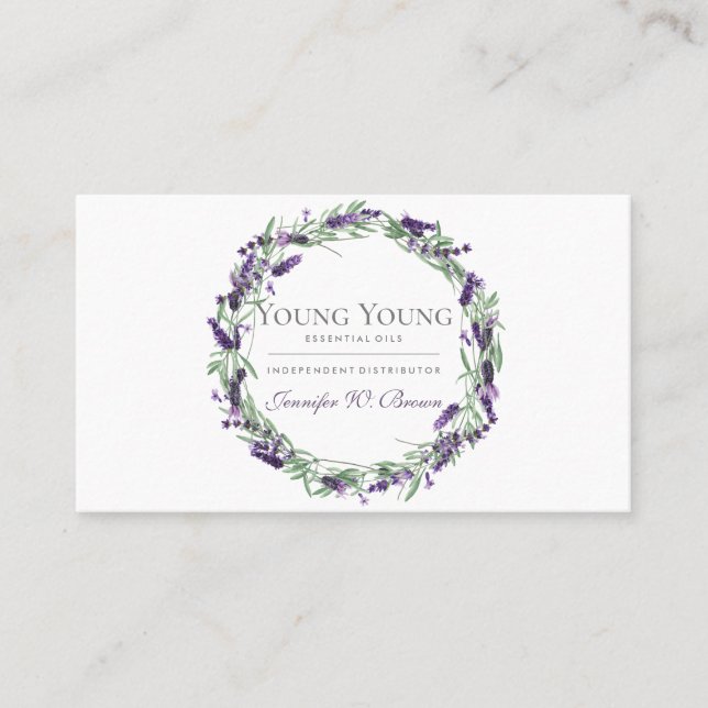 Lavender Circle Frame Purple Elegant Floral Business Card (Front)