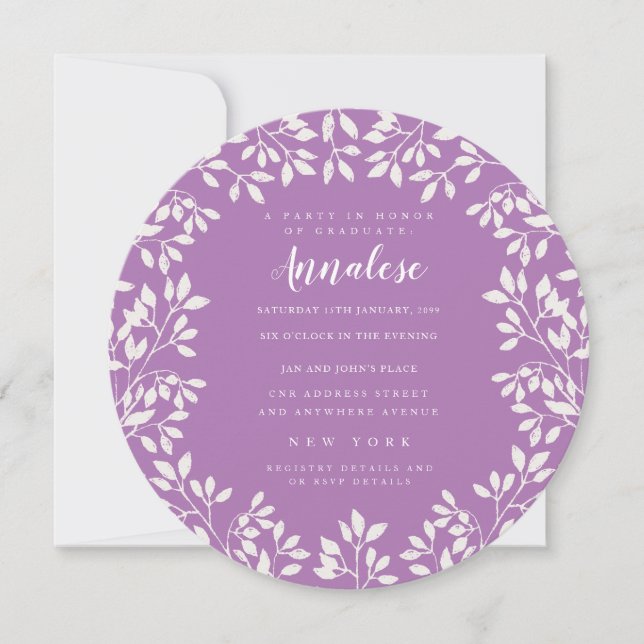 Lavender Circle Leaves Wreath Ladies Party Invitation (Front)