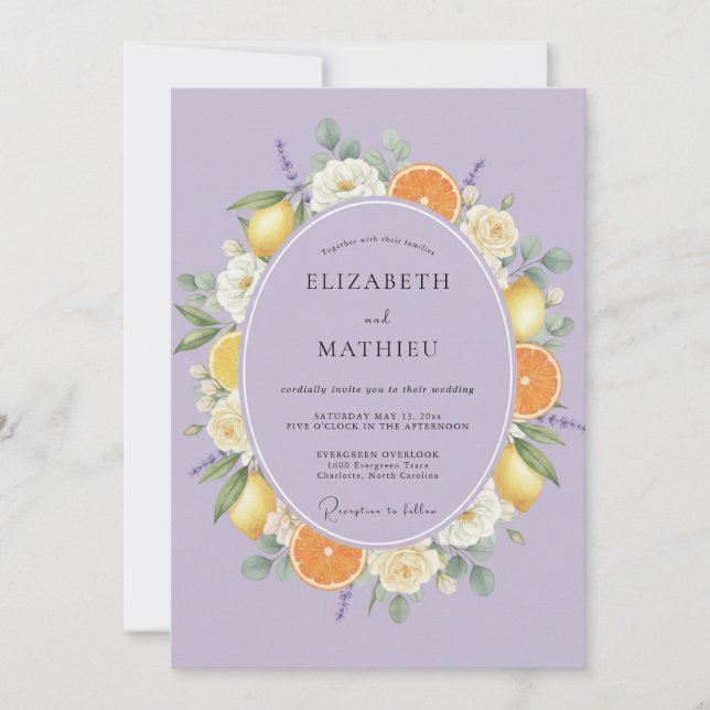 Lavender Citrus Fruit Eucalyptus Wedding Invitation (Front)