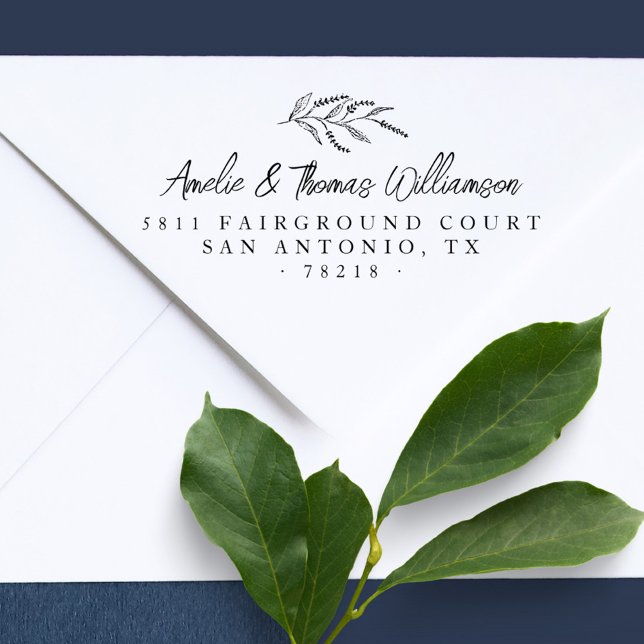 Lavender Classic Botanical Couple Return Address Rubber Stamp (Lavender Classic Botanical Married Couple Return Address Rubber Stamp)