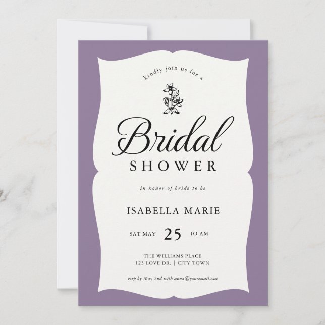 Lavender Classic Regency Bridal Shower Invitation (Front)