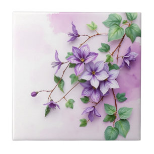 Lavender Clematis Vine Watercolor Tile