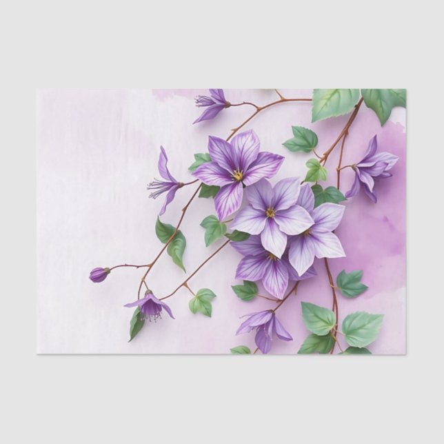 Lavender Clematis Vine Watercolor  Tissue Paper (Front)