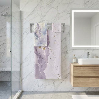  Lavender cloud watercolour celestial  Bath Towel Set
