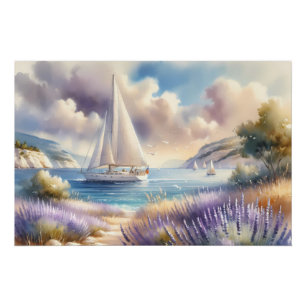 Lavender Coast Sailboat Watercolor Scene Poster