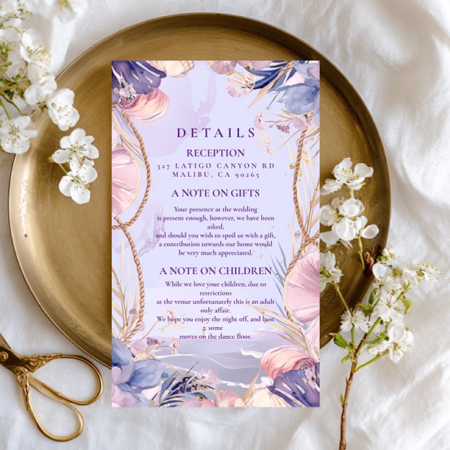 Lavender Coastal Seashell Rope Wedding Enclosure Card (Creator Uploaded)