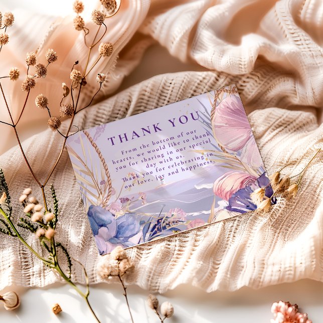 Lavender Coastal Seashell Rope Wedding Thank You Card (Creator Uploaded)