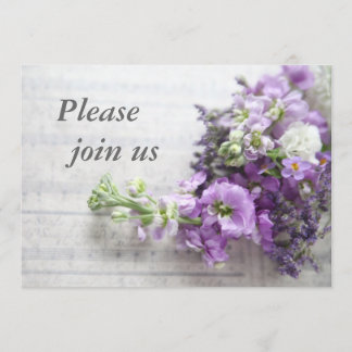 lavender-coloured flowers on music wedding invite