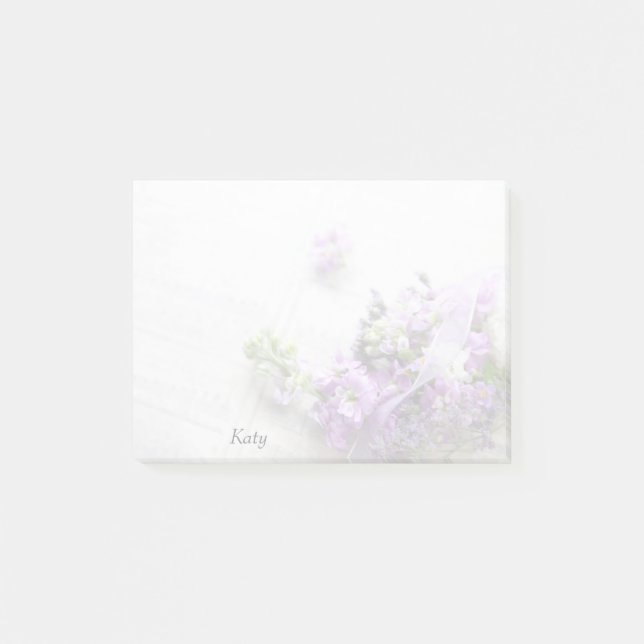 Lavender-coloured flowers on old music post-it notes (Front)