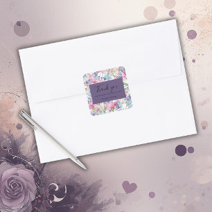 lavender colourful wildflower  greenery wedding square sticker