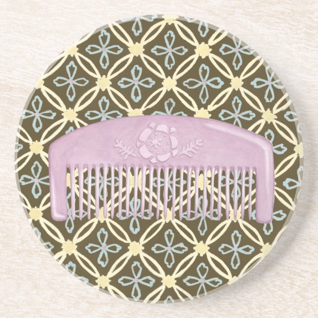 Lavender Comb on Chocolate Background Coaster (Front)