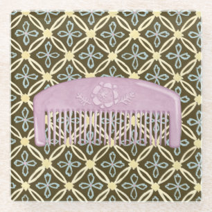 Lavender Comb on Chocolate Background Glass Coaster