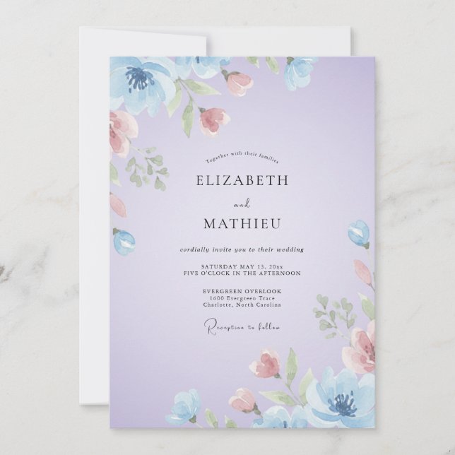 Lavender Coral Petal Wedding Invitation (Front)
