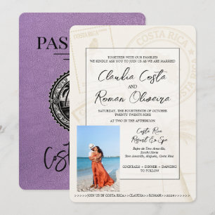 Lavender Costa Rica Passport Wedding Invitation