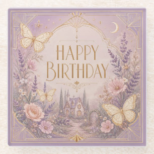 Lavender Cottage Birthday Dreamscape Glass Coaster