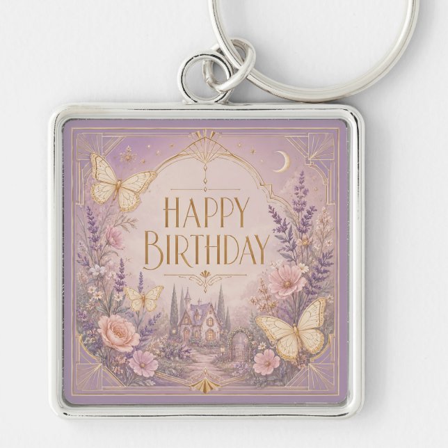 Lavender Cottage Birthday Dreamscape Key Ring (Front)
