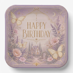 Lavender Cottage Birthday Dreamscape Paper Plate