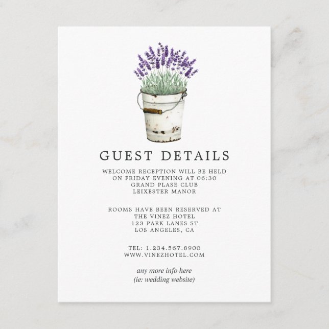 Lavender Cottage Chic Wedding Guest Details Enclosure Card (Front)