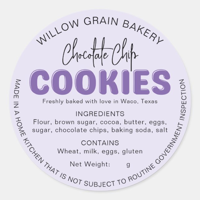 Lavender Cottage Cookie Ingredient List Sticker (Front)