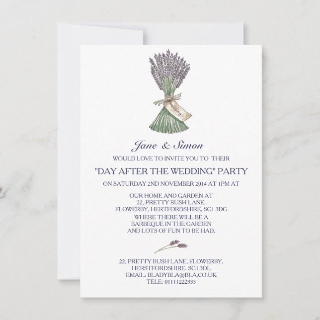 Lavender Country Garden Wedding/Party Invitation (Front)
