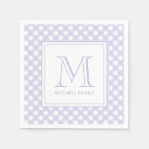 Lavender Country Style Gingham Pattern Monogram Napkin