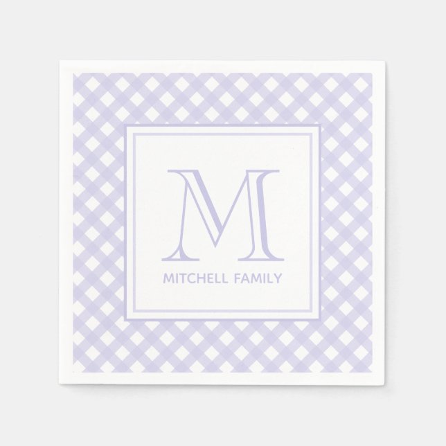 Lavender Country Style Gingham Pattern Monogram Napkin (Front)