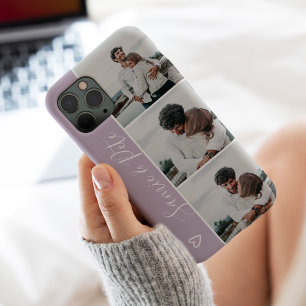 Lavender couple names 3 photos collage grid iPhone 13 case