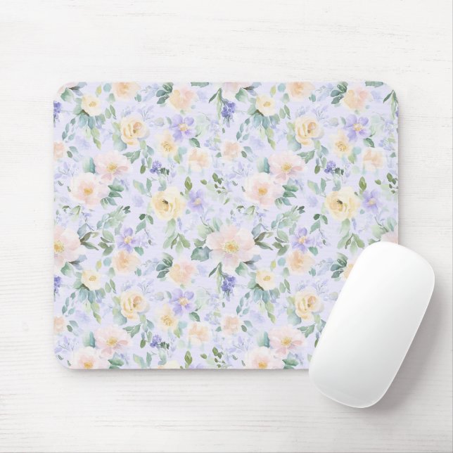 Lavender Cream Floral Mouse Mat (With Mouse)