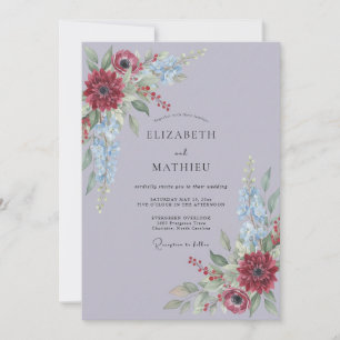 Lavender Crimson Elegant Floral Wedding Invitation