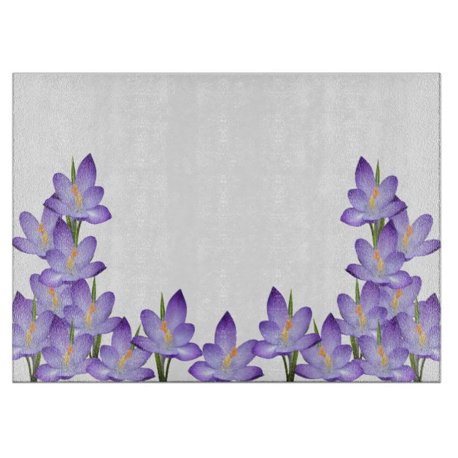 Lavender Crocus Flower Glass Cutting Board (Front)