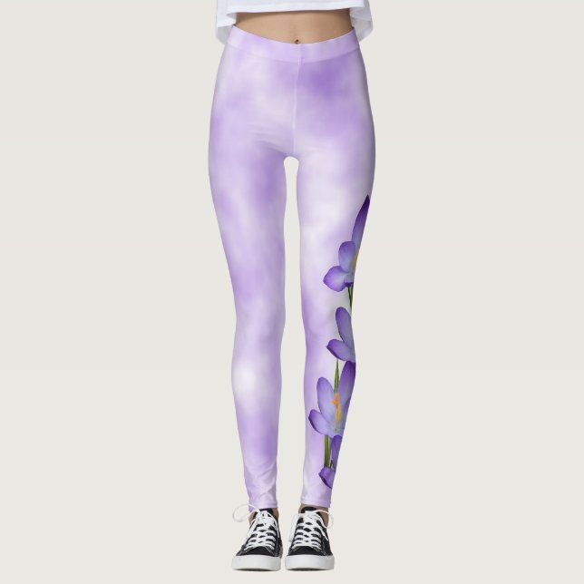 Lavender Crocus Flower Leggings (Front)