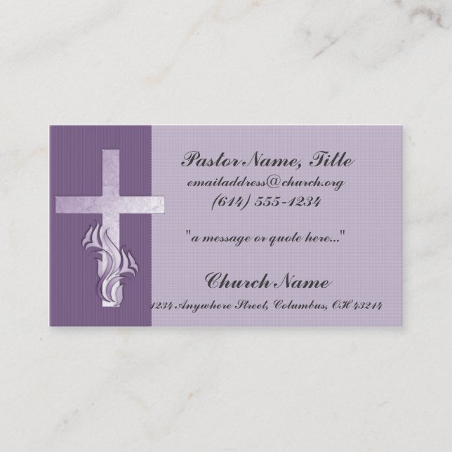 Lavender Cross Church Minister Business Card (Front)