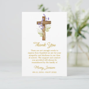 Lavender Cross Sympathy Thank You Card