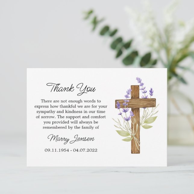 Lavender Cross Sympathy Thank You Card (Standing Front)