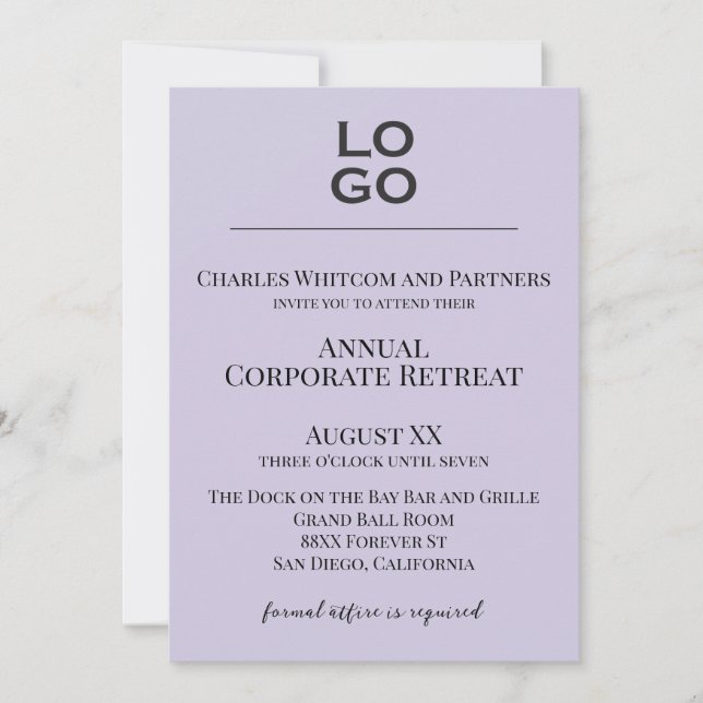 Lavender Custom Logo Business Corporate Event  Invitation (Front)