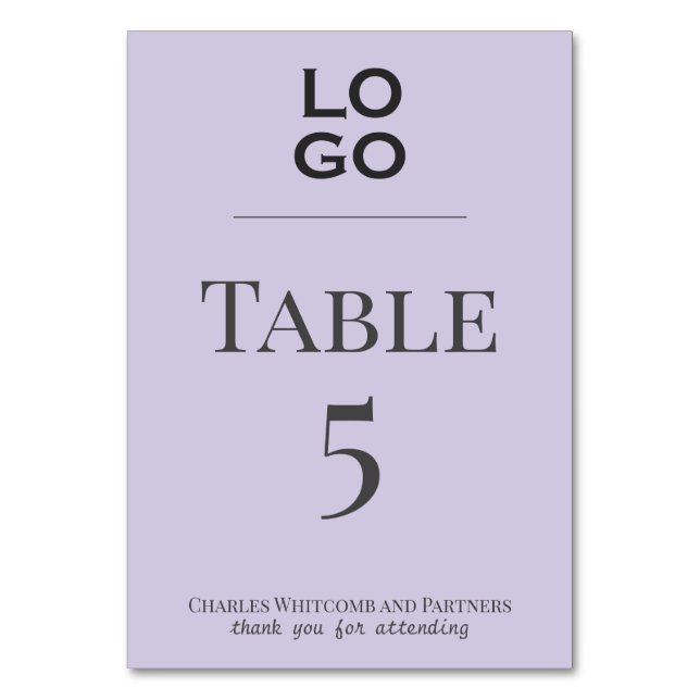 Lavender Custom Logo Business Corporate Event  Table Number (Front)